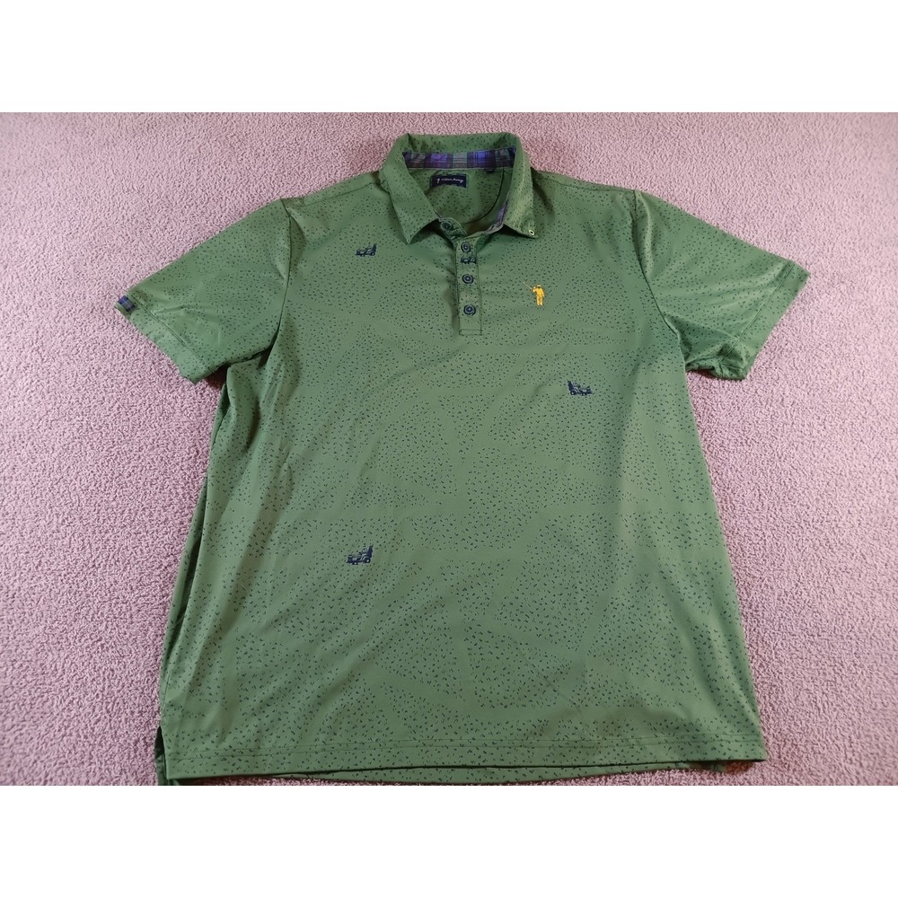 William Murray Golf Polo Shirt Men's Large Green Golfer Print Performance Stretc